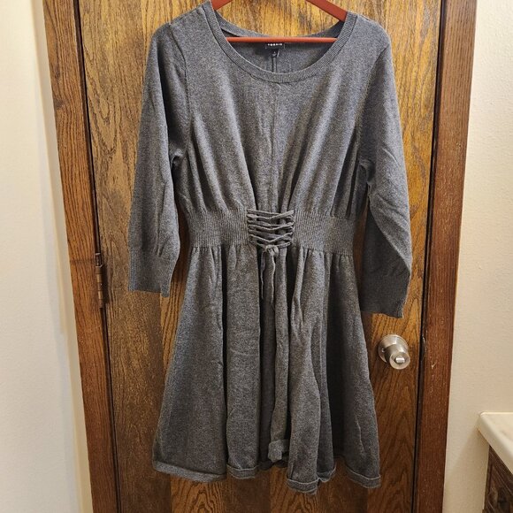 Torrid Size 3 (22/24W) Grey Knit Sweater Lace-Up Mini Skater Dress EUC - Picture 5 of 12